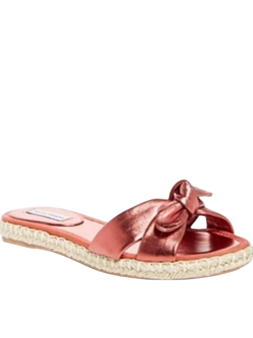 ⁠NWT Tabitha Simmons Heli Womens Metallic Leather Espadrille Slides Peach Sz 5.5